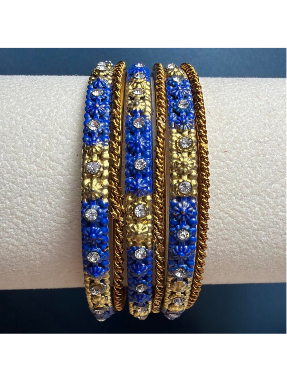 Blue and gold children's bangles set with rhinestones